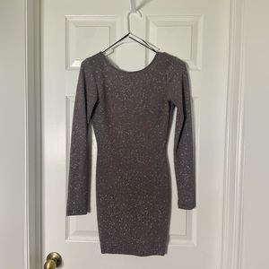 Long Sleeve, Windsor Grey with Rose Gold Glitter Open-back Bodycon dress